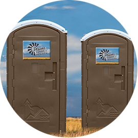Pictures of port potties with the logo of Plains Disposal